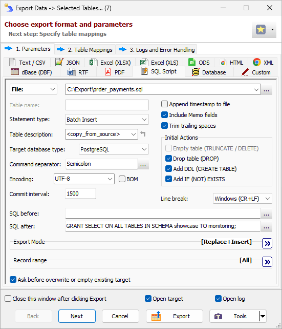 Exporting Data to SQL Script